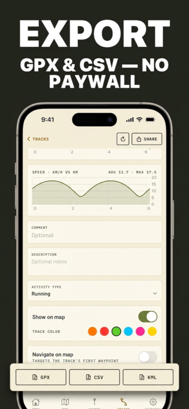 Reviewing a recorded track in MyGPSLog